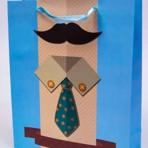 Punga cadou latime 26cm, lungime 32cm, culoare albastru model cravata, mustata