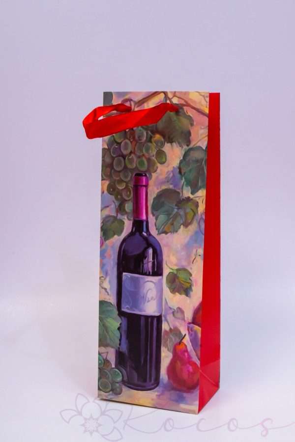 Punga cadou latime 8cm, lungime 35cm, culoare multicolor model sticla de vin struguri si para pictate
