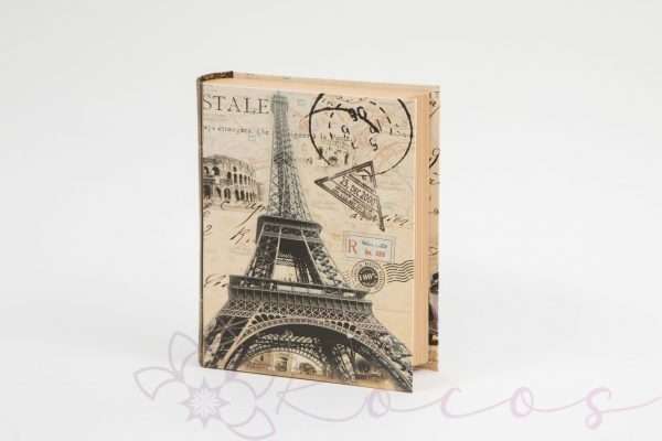 Cutie din carton tip carte print Turn Eiffel, h10cm, lat 4cm, crem