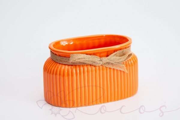 Ghiveci din ceramica cu accesoriu textil, lat 14.5cm, culoare portocaliu
