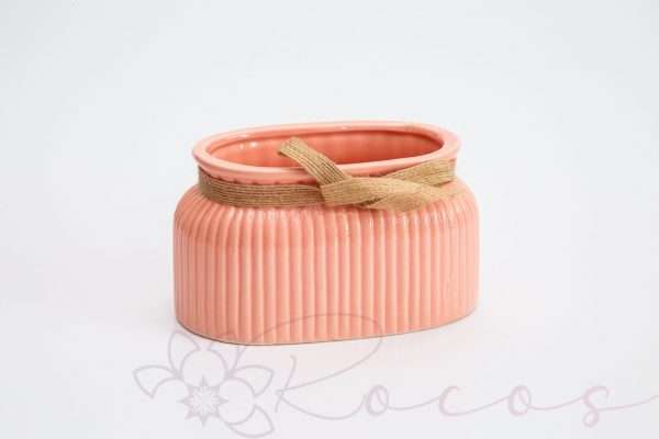 Ghiveci din ceramica cu accesoriu textil, lat 14.5cm, culoare roz