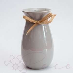 Vaza din ceramica cu funda textila, lat 12cm, lg20.5cm, gri