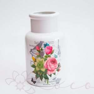 Vaza din ceramica cu print flori, lat 11.5 x 7cm, lg20cm, alb