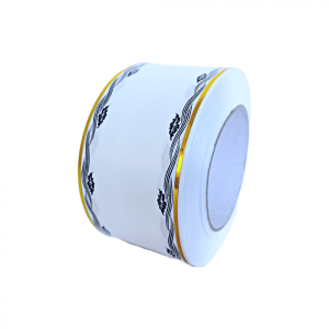 Rola banda funerara pentru decor din polipropilena, alb cu auriu - ROC M21