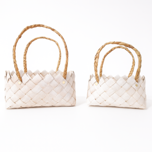 Set 2 coșuri împletite din bambus, culoare alb - ROC CO65