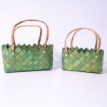 Set 2 coșuri împletite din bambus, culoare verde - ROC CO65