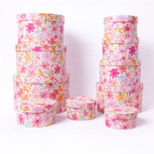 Set 10 cutii din carton cu print floral, culoare roz - ROC 956
